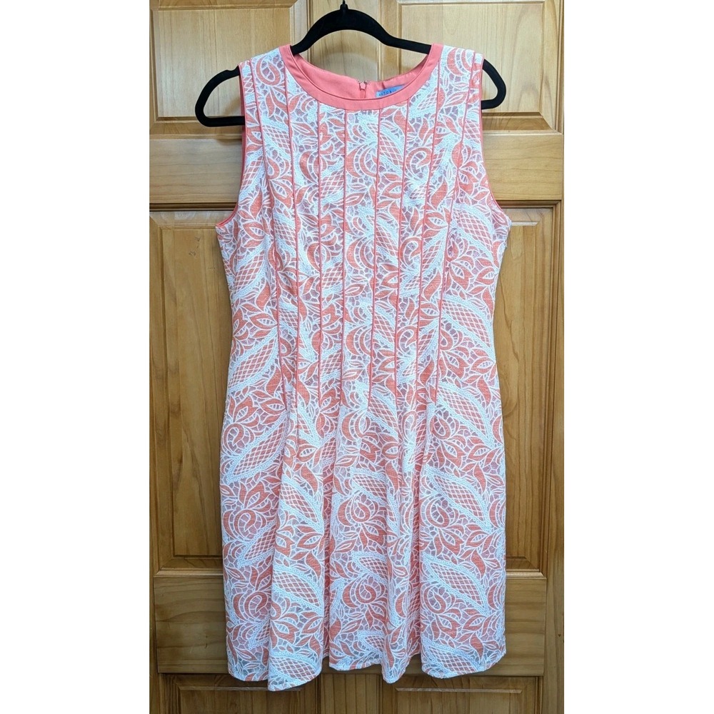 Antonio Melani Women's Dress Size 12 Peach Lace Semi Sheer Lined Wedding Guest